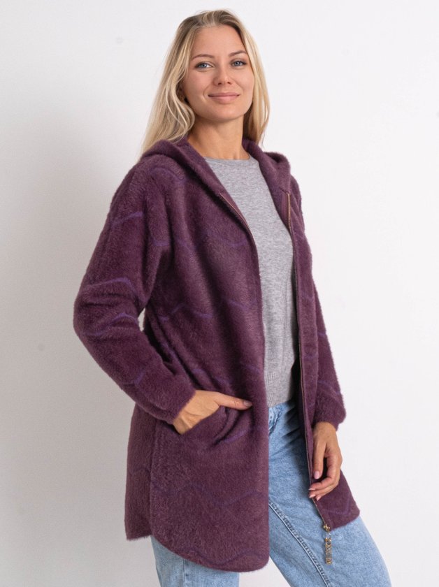 Кардиган із вовни альпаки з капюшоном на змійці #773 колір Фіолетовий