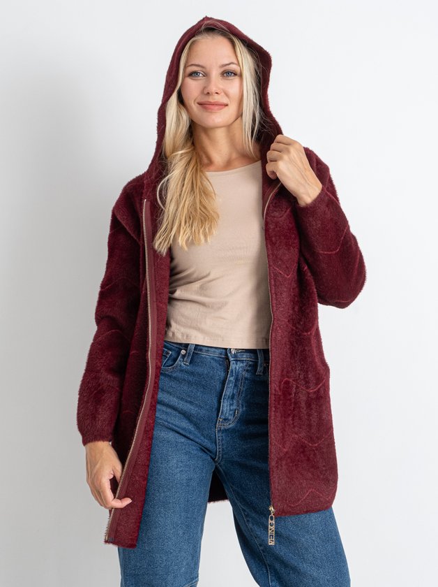 Кардиган із вовни альпаки з капюшоном на змійці #773 колір Бордовий