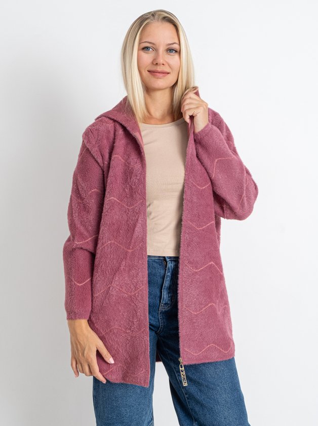 Кардиган із вовни альпаки з капюшоном на змійці #773 колір Малиновий