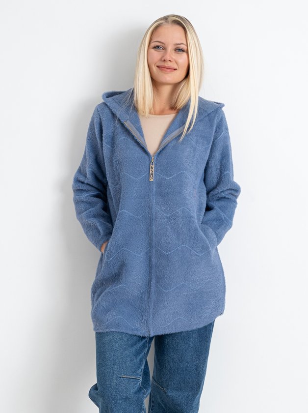 Кардиган із вовни альпаки з капюшоном на змійці #773 колір Блакитний 