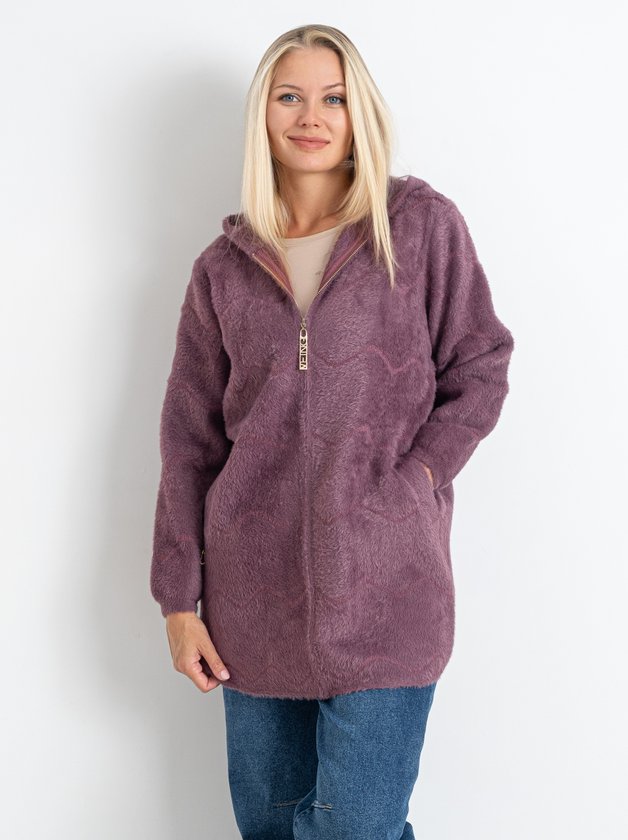 Кардиган із вовни альпаки з капюшоном на змійці #773 колір Світло-фіолетовий