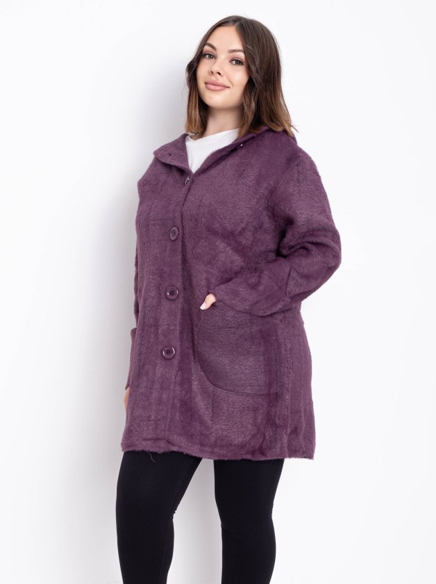 Кардиган із вовни альпаки з капюшоном на  гудзиках #777 колір Фіолетовий