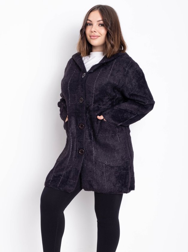 Кардиган із вовни альпаки з капюшоном на  гудзиках #777 колір Темно-фіолетовий