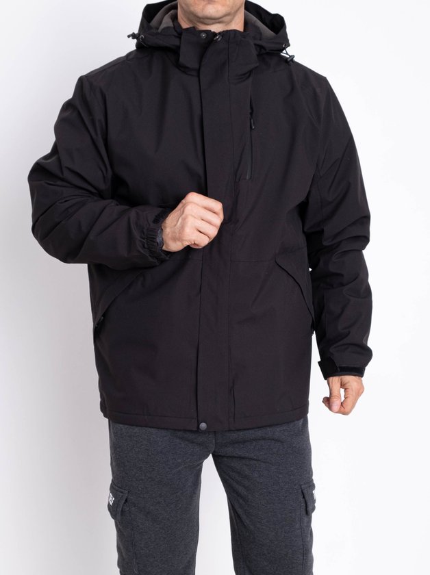Чоловіча водовідштовхувальна куртка на флісовій підкладці з капюшоном #0009 колір Чорний