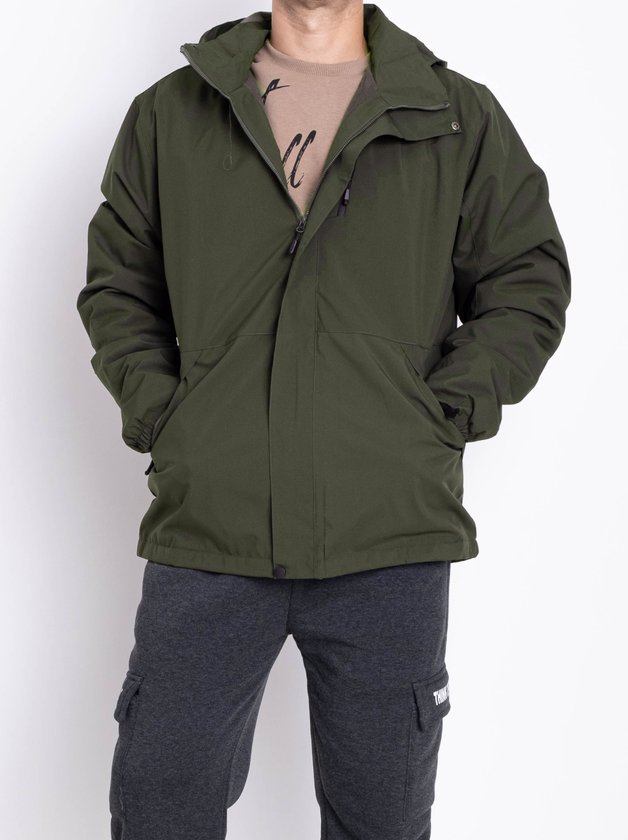 Чоловіча водовідштовхувальна куртка на флісовій підкладці з капюшоном #0009 колір Хакі