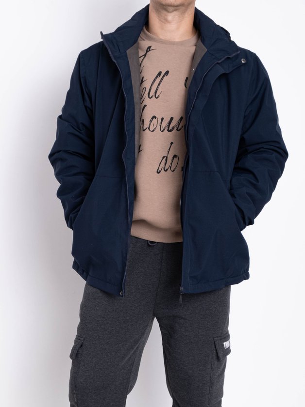 Чоловіча водовідштовхувальна куртка на флісовій підкладці з капюшоном #0009 колір Синій