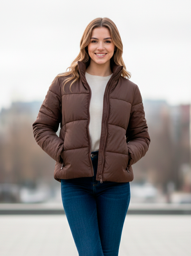 Куртка жіноча стьобана на синтепоні Yola 0415 колір Коричневий Куртка жіноча стьобана на синтепоні Yola 0415 колір Коричневий